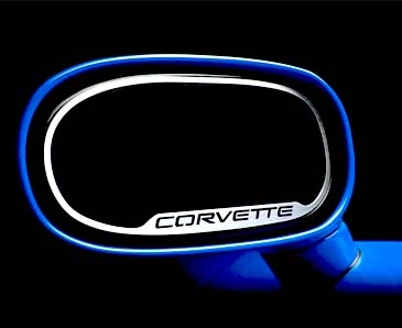 1997-2004 C5/Z06 Corvette - Side View Mirror Trim w/ Corvette Script 2Pc | Brushed Stainless Steel
