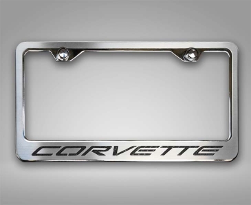 C5 Corvette - License Plate Frame w/CORVETTE Inlay | Brushed Stainless Choose Inlay Color