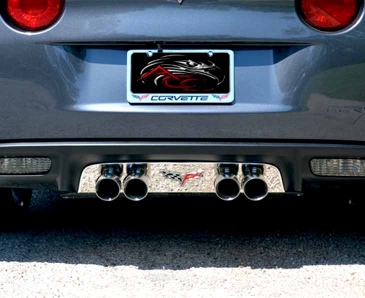 2005-2013 C6 Corvette - Polished Exhaust Filler Panel with C6 Emblem Stock | Stainless Steel
