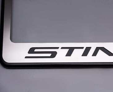 2014-2019 C7 Corvette - License Plate Frame STINGRAY Black Lettering | Black Base w/Brushed Stainless Top Plate
