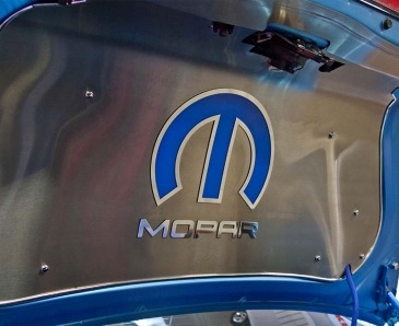2008-2020 Challenger - Omega 'M' For Trunk or Hood w/Blue 'MOPAR' letters | Stainless Steel, Choose Finish