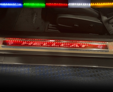2015-2021 HELLCAT/Demon Redeye Challenger - LED HELLCAT Door Sills | Stainless w/Real Carbon Fiber Overlay, Choose Color