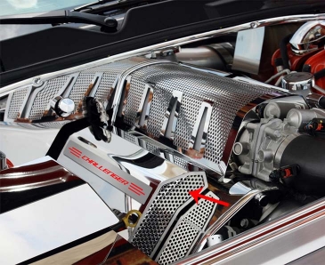 2008-2011 Challenger SRT8 6.1L - Fuel Rail Covers w/LED CHALLENGER Letters | Polished Stainless Choose Intake/LED Color