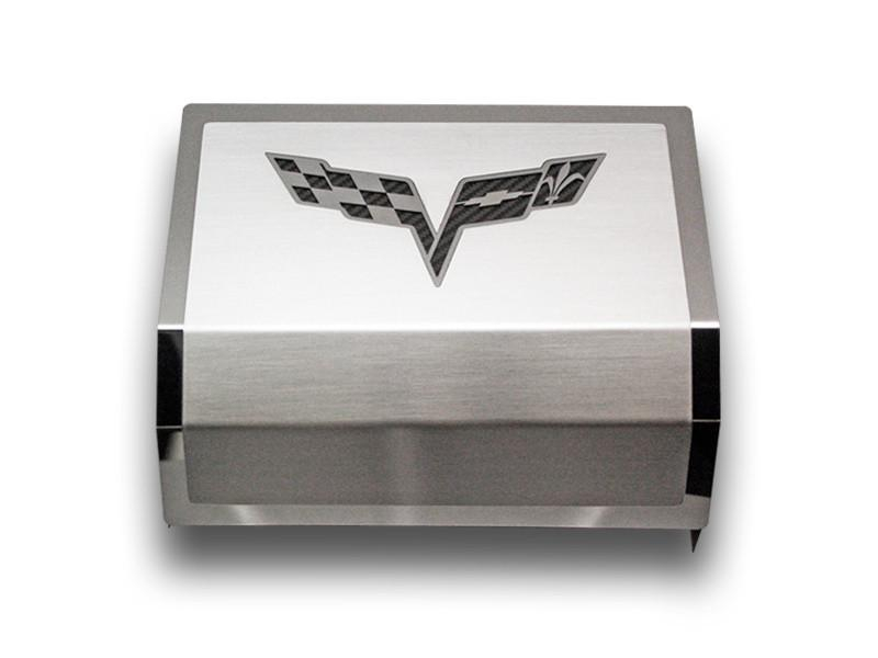 2005-2013 C6 Corvette Fuse Box Cover with Crossed Flags Logo Stainless Steel 