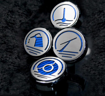 2010-2014 Mustang - Fluid Cap Covers 4Pc | Triple Chrome Plated Choose Vinyl Inlay Color