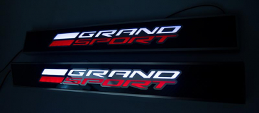 2014-2019 C7 Corvette - Light Up GRAND SPORT Replacement Door Sills 2Pc| Carbon Fiber w/Stainless Trim