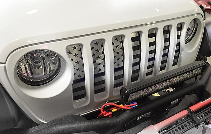 2018-2020 Jeep Wrangler JL - Front Grille American Flag | Brushed  Stainless, Choose Line Color