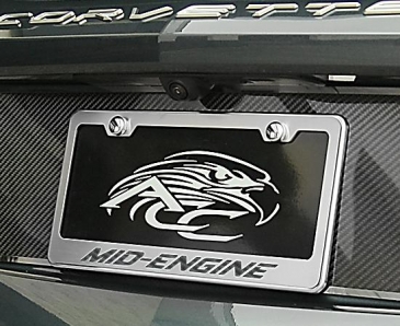 2020-2022 C8 Corvette - License Plate Frame MID-ENGINE Style | Brushed Finish w/Polished Trim, Vinyl Inlay