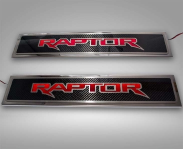 2017-2020 Ford Raptor - Illuminated "Raptor" Front Door Sills Carbon Fiber 2Pc | Choose LED Color