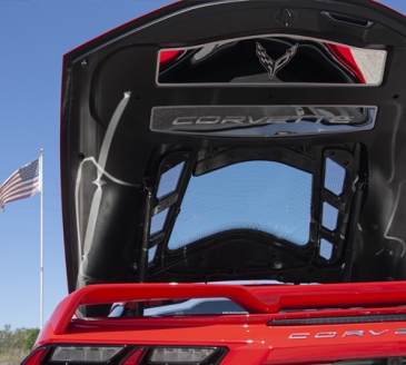 2020-2022 C8 Corvette Coupe - Etched C8 Logo Style Engine Compartment Hood Panels 2Pc | Choose Finish