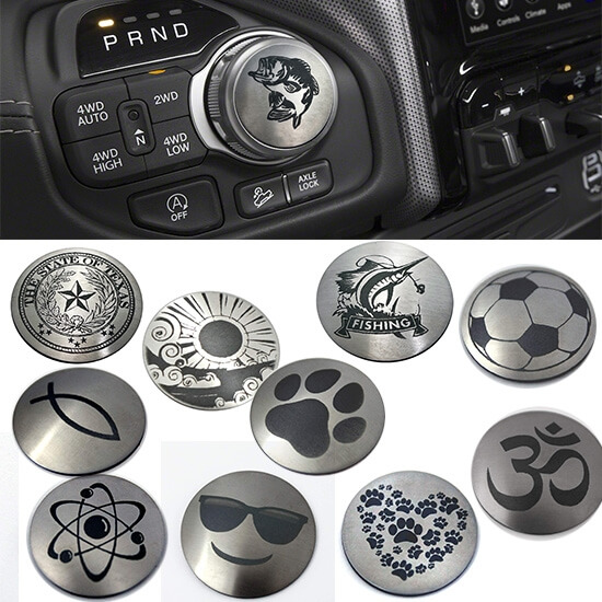 Voyager American Car Craft Dial Shifter Trim Plates Brushed Stainless RAM 2500 Etched PAW Print Dodge Ram 1500 for Chrysler 300/200/Pacifica Durango Choose Your Style 
