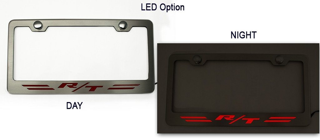 2 Auggies SRT8 Challenger Durango Charger Black Red Stainless Steel Black License Plate Frame Cover Holder Rust Free with Caps and Screws 